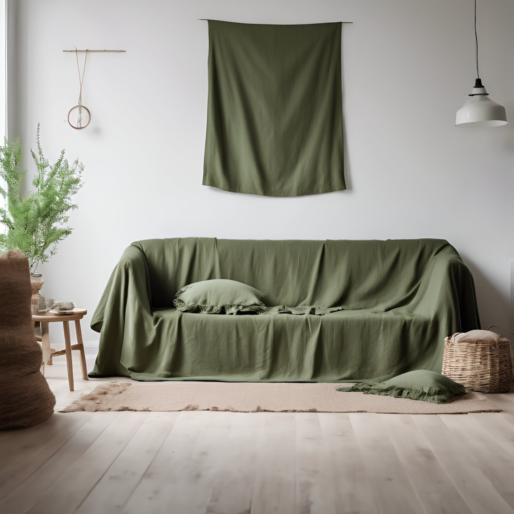 moss green linen cound cover in linen