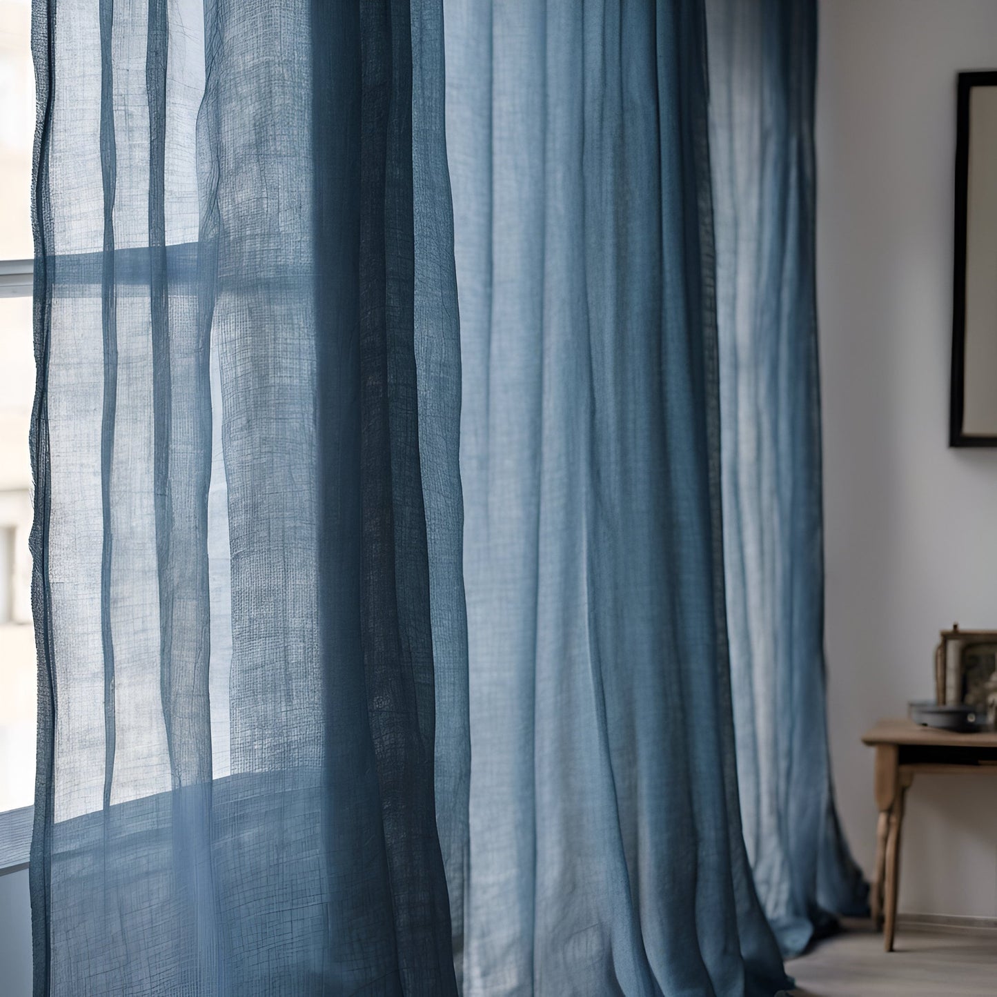 Sheer Linen Curtains, 100% linen Extra Long Curtains, Linen Curtains with rod pocket, blue PREWASHED Sheer window panel