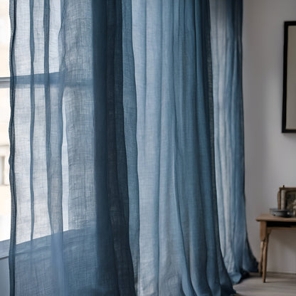 Sheer Linen Curtains, 100% linen Extra Long Curtains, Linen Curtains with rod pocket, blue PREWASHED Sheer window panel