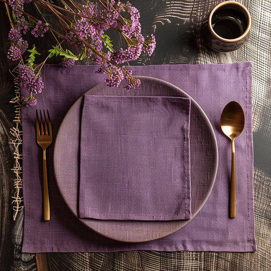 Linen placemats in purple, Washable linen placemats, Natural linen placemats for Holiday table decor, Handmade placemats, Placemats set