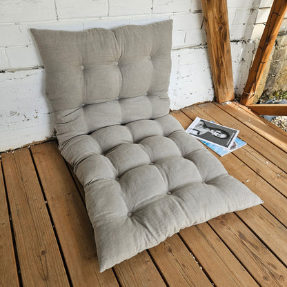 Bench cushion in natural linen linen,  floor cushion in Custom size, shikibuton thick mat Shiki futon filled organic fiber filler