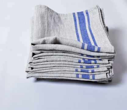 Linen napkins - French linen. Natural blue striped. Sack linen Cottage coutry style. Set of linen napkins. Stonewashed. Linen cloth napkins.