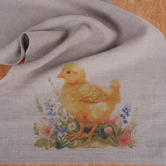 Little Chicken Floral Tea Towel in linen - Easter Hand Towels Tea - Farmhouse Floral Dish Towel - Kitchen Décor Easter Kitchen Tea Towel