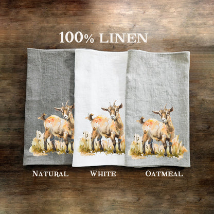 Goat Tea Towel in linen, hand Towels Tea in linen,  pets Dish Towel  Kitchen Décor Tea Towel in linen