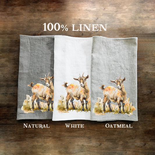 Goat Tea Towel in linen, hand Towels Tea in linen,  pets Dish Towel  Kitchen Décor Tea Towel in linen