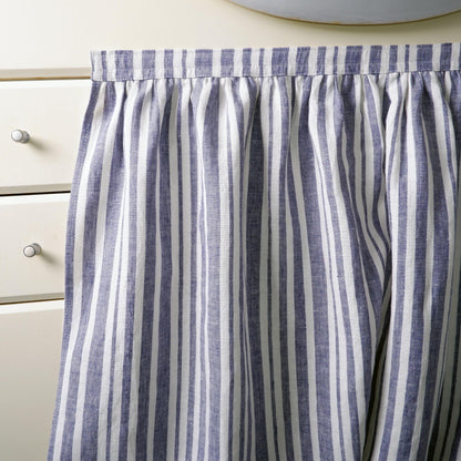 Custom Sink Skirt with velcro in stripe blue white  - Handmade Fireplace Curtain - Custom Sizes Linen Valance farmhouse sink curtains