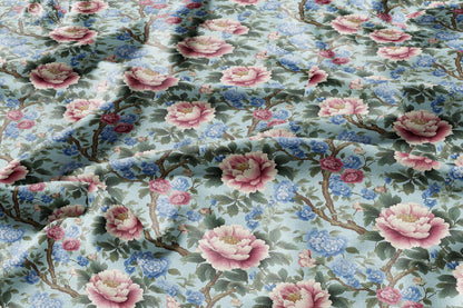 100% Linen tablecloth Chinoiserie peony print - blue floral PREWASHED French table cloth rustic rectangle square oval