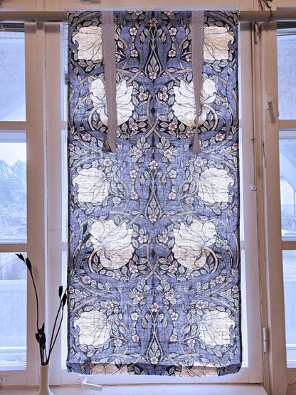 Linen curtains valance with tie up William Morris Pimpernel, farmhouse kitchen curtains in natural, door curtains with ties in custom size