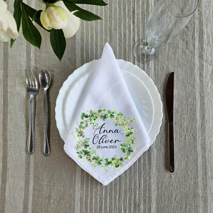 Custom Design White Cloth Cocktail Napkins, luxury weddings menu napkins in linen, Custom Names Napkins