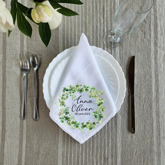 Custom Design White Cloth Cocktail Napkins, luxury weddings menu napkins in linen, Custom Names Napkins