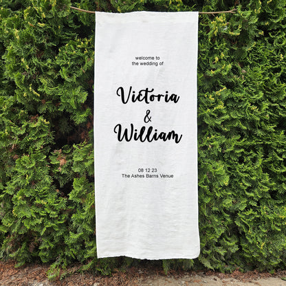 linen Wedding Welcome Sign, custom fabric sign for party, Welcome to the wedding sign, Linen wedding decor
