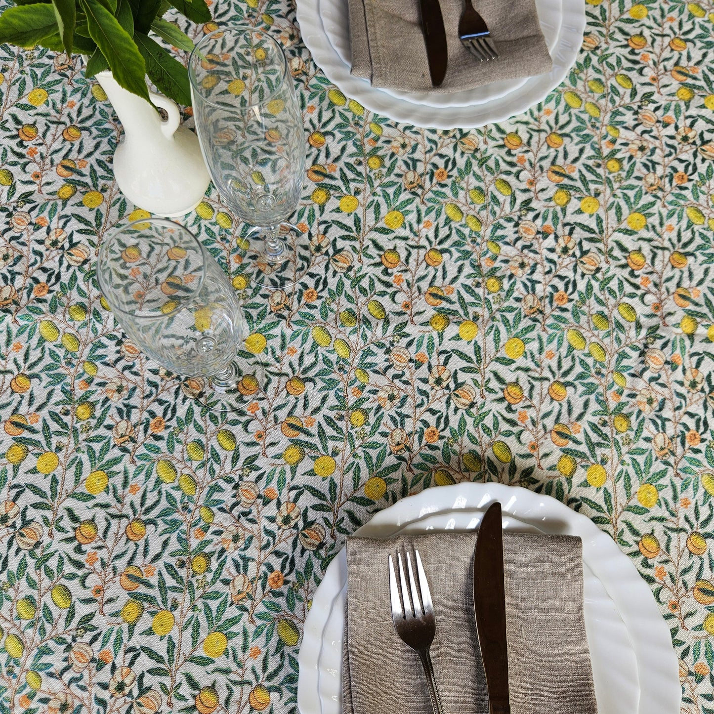 Linen foral tablecloth william Morris Pomegranate, arts and crafts movement tablecloth Victorian style