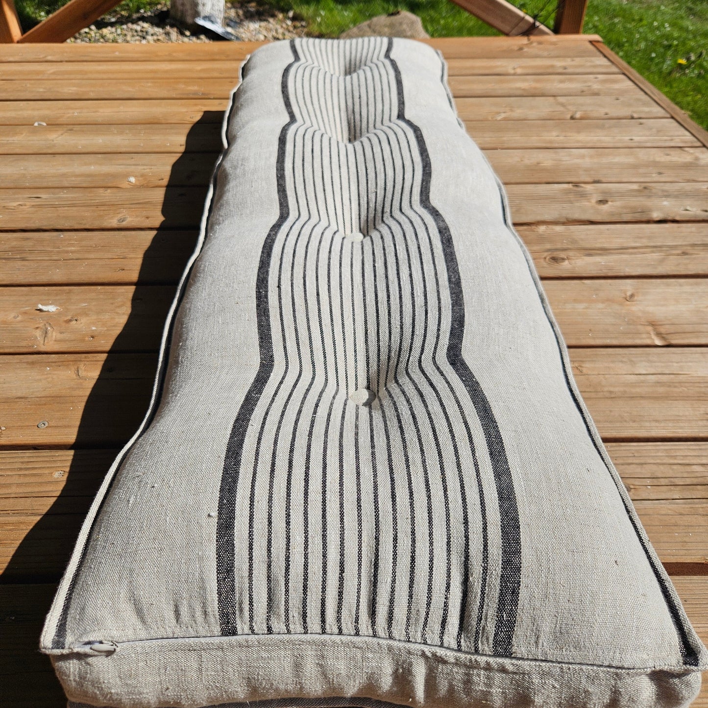 Bench cushion in French striped linen,  floor cushion in Custom size, shikibuton thick mat Shiki futon filled organic fiber filler