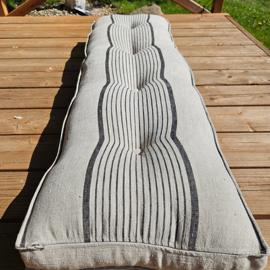 Bench cushion in French striped linen,  floor cushion in Custom size, shikibuton thick mat Shiki futon filled organic fiber filler