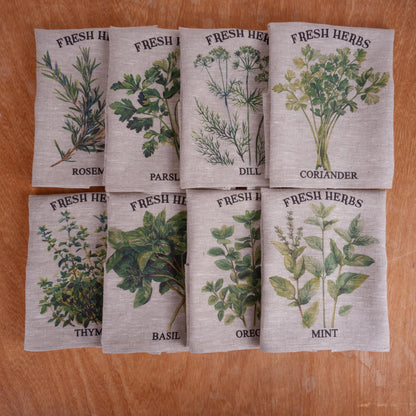 Hand Towels Tea with French country herbs - Farmhouse Floral greenery Décor Kitchen Dish Tea Towel - Rosemary Floral Tea Towel in linen