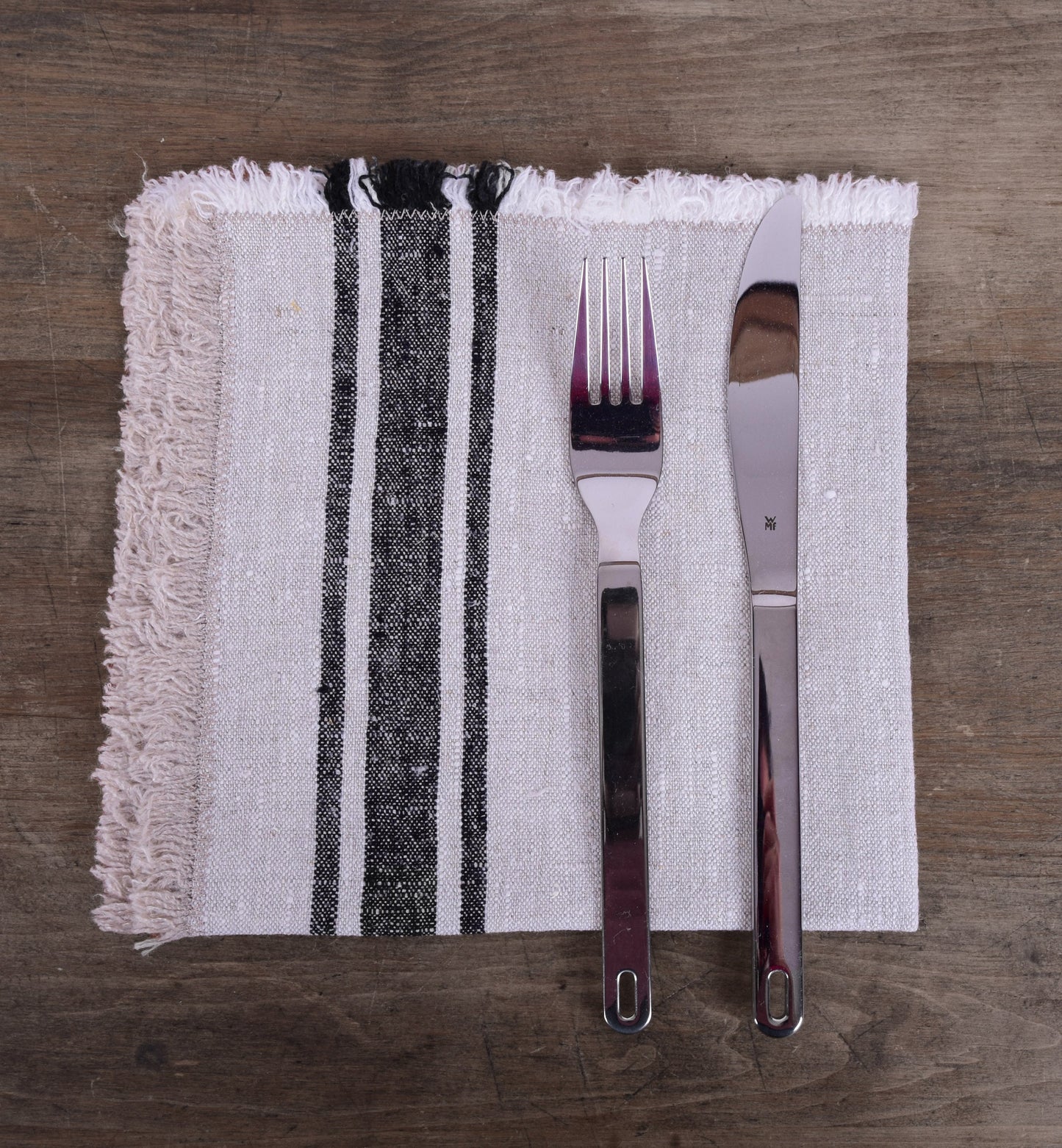 Linen napkins - French linen. Natural outmeal stripes Cottage, coutry style linen. Set of linen napkins. Stonewashed. Linen cloth napkins.