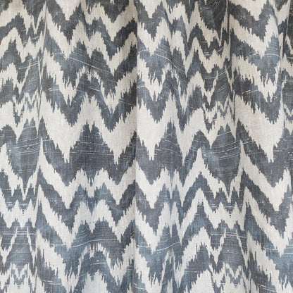 Modern designer Curtains 100% Linen blue Zigzag PREWASHED. kitchen Living room curtains,  Bedroom window panel in linen