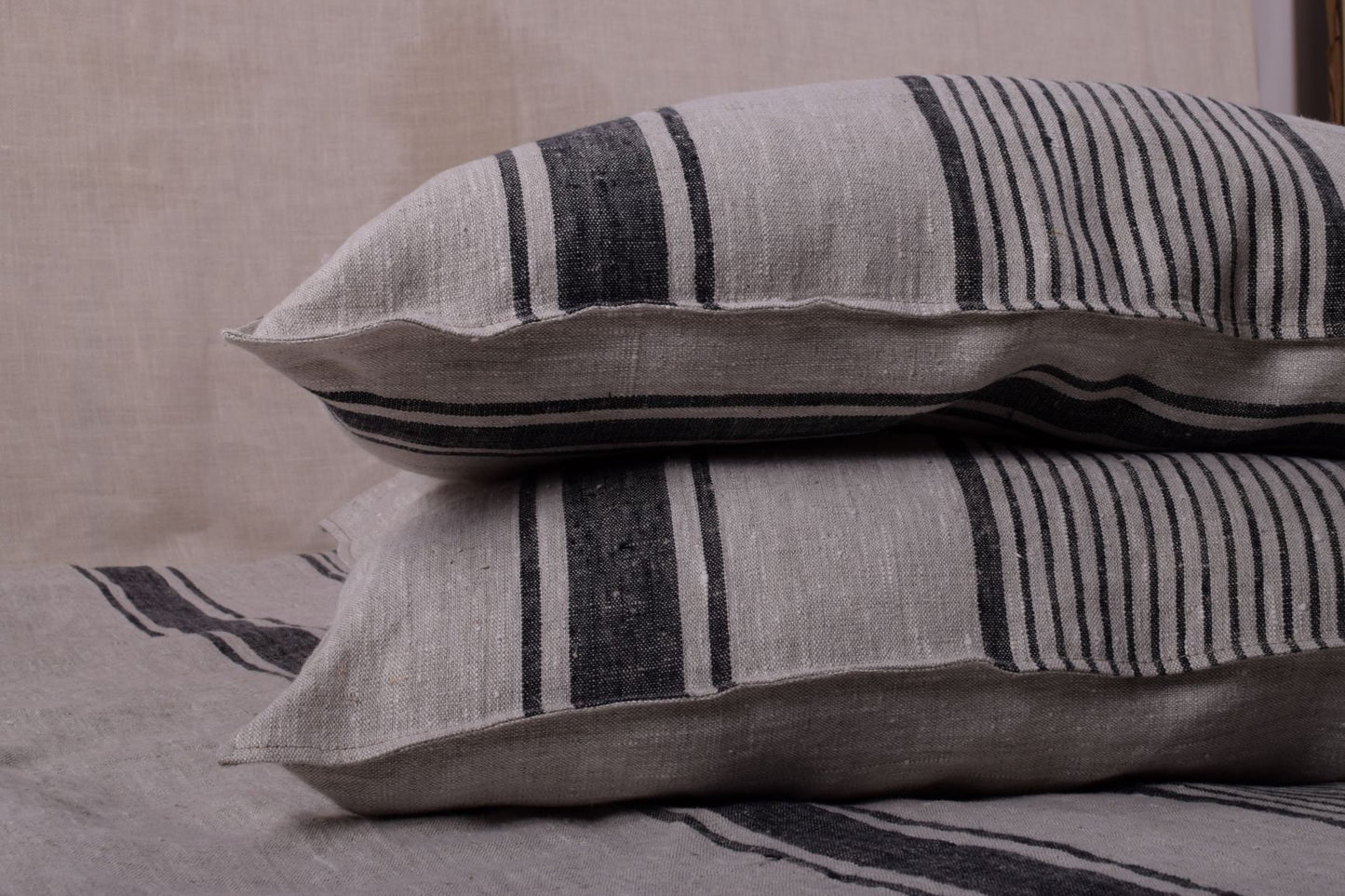 Striped linen pillowcase Standard queen kin, body euro sham custom size pillow. French Vintage Cottage natural striped Grainsack pillow case