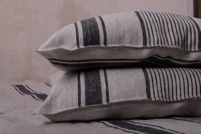 Striped linen pillowcase Standard queen kin, body euro sham custom size pillow. French Vintage Cottage natural striped Grainsack pillow case