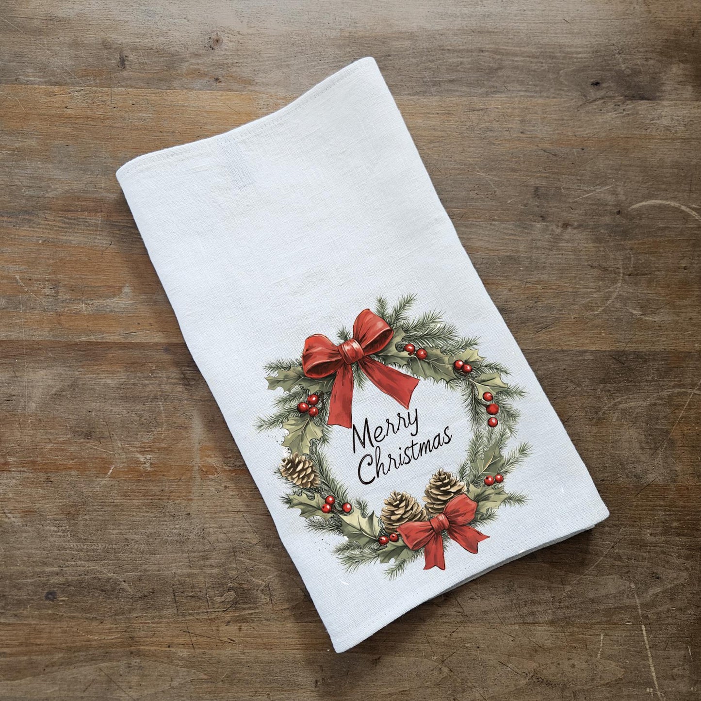 Christmas Tea Towel in linen, Christmas tree Hand Towels Tea, linen  Dish Towel Holiday Kitchen Décor Tea Towel