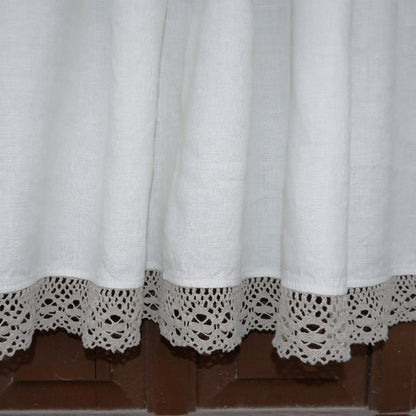 Custom size  Valance WHITE with laces, Farmhouse Pure linen window treatment, Living room Cafe Kitchen window panel, farmhouse curtains