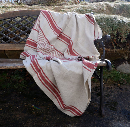 Stonewashed  Natural Blanket Bedspread Bed Cover - striped flax - provence cottage coutrystyle Throw Alwayslovelinen 100% Linen