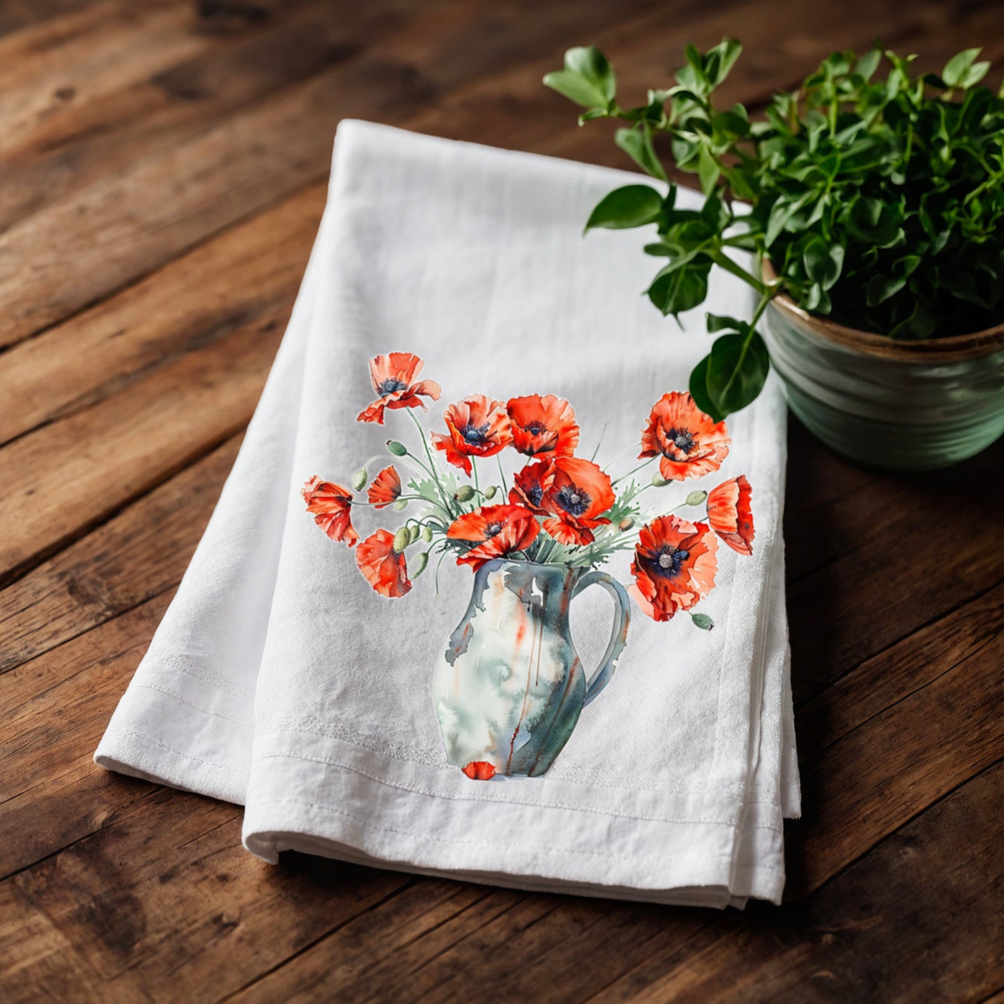 Poppy Tea Towel in linen, floral Hand Towels Tea, botanical Floral Dish Towel, red flower Floral Kitchen Décor Tea Towel