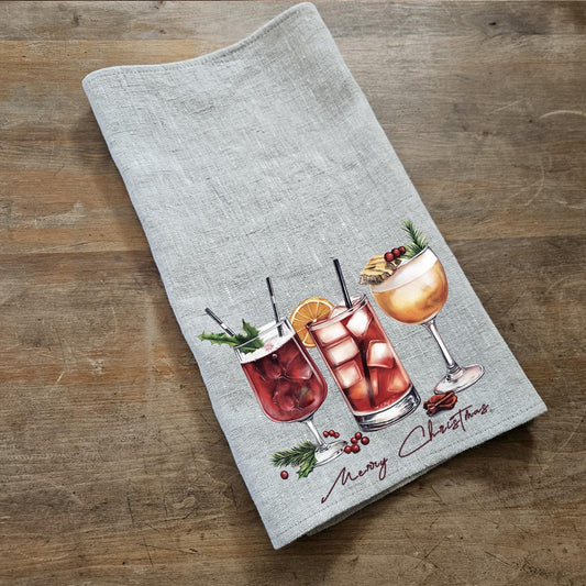 Festlig kökshandduk i linne, God jul handdukar te i linne, diskhandduk i linne köksdekor kökshandduk i linne inflyttningspresent