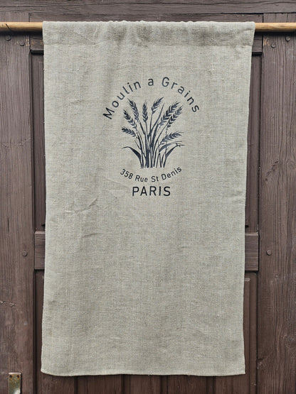 Natural grain sack Cafe Curtains, French stamp burlap Farmhous window panel, Living room Cafe Kitchen window curtain custom size