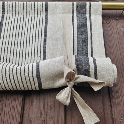 Striped Linen curtains valance with tie up , french farmhouse kitchen door curtains  in custom size