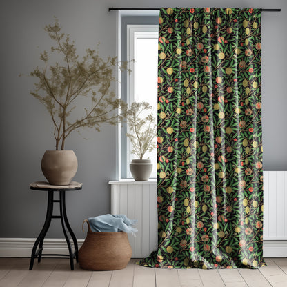 William Morris Curtain Panel Pomegranate, Floral Botanical Blue Print Curtain Panels,  Victorian Art and Crafts Curtains for living room