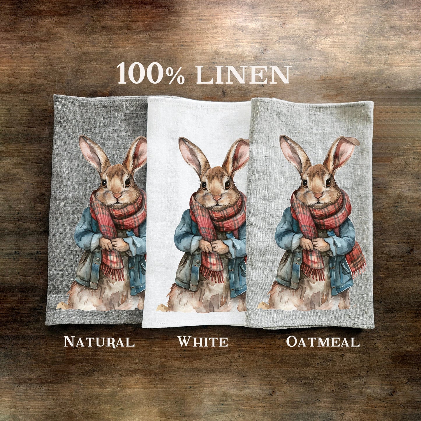 Bunny Tea Towel in linen, Rabbit Hand Towels Tea, Eastern Dish Towel, Holiday Kitchen Décor Tea Towel