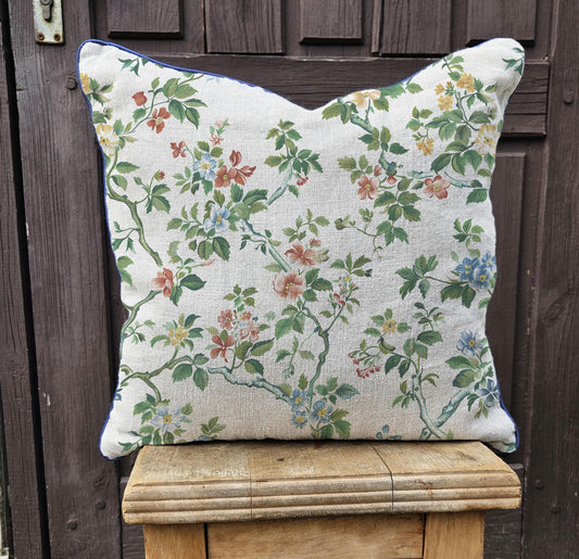 Modern linen Pillow Cover with block floral print, green blossom Boho Pillow print on linen, Coutryhome printed pillow case in European flax