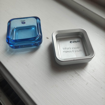 Iittala: VITRIINI Series -  Small Large  Jewelry Box - blue glass with metal bottom