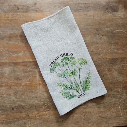 Dill blommig kökshandduk i linne, handdukar för te, bondgårdsblommig kökshandduk, grön blommig köksdekor, blommig kökshandduk