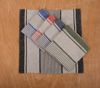 Linen napkins - grain sack French linen. Natural green striped. Cottage coutry style. Set of linen napkins. Stonewashed cloth napkins