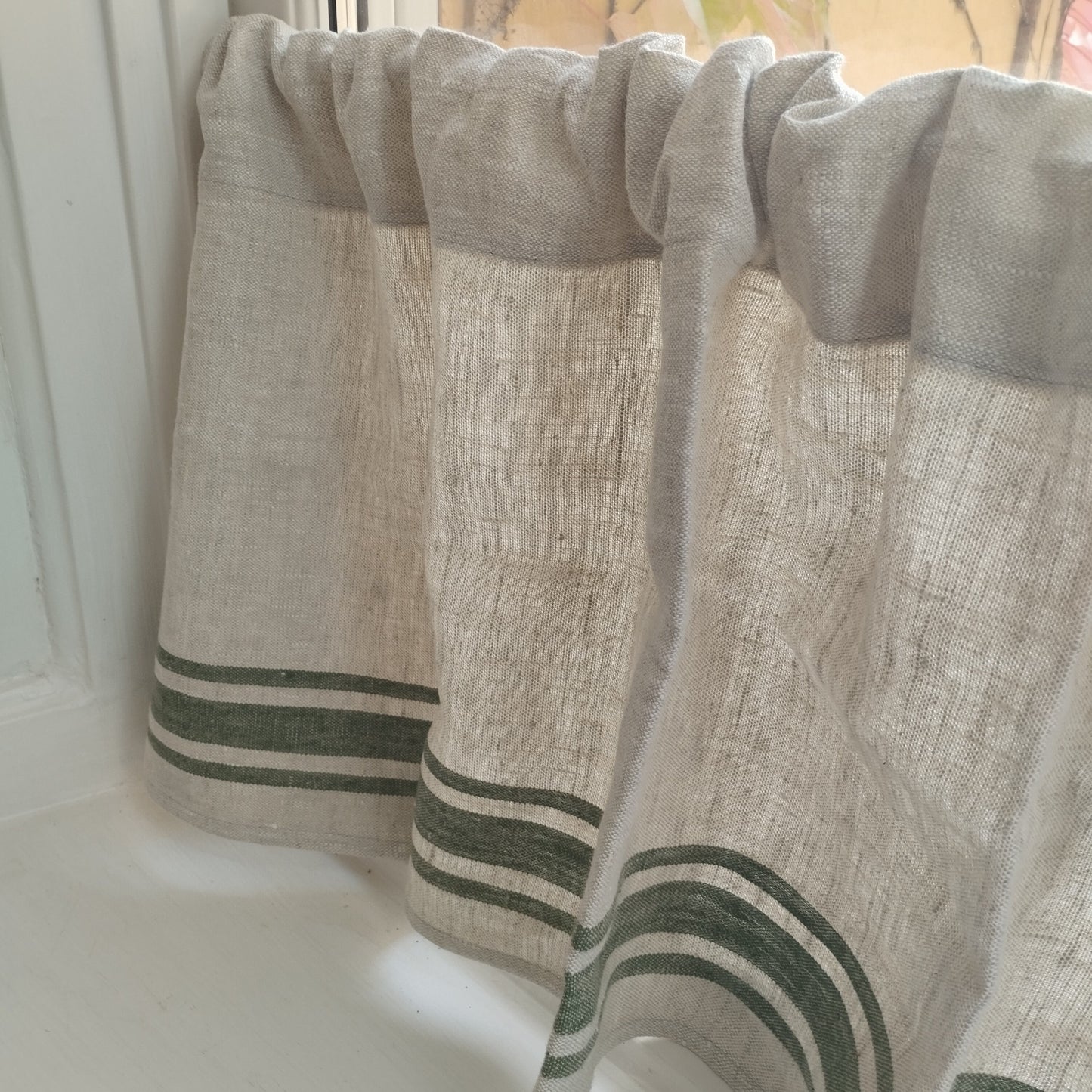 Ticking Valance - grey green - Farmhouse Pure linen window treatment - Living room Cafe Kitchen window panel - Grain sack farmhouse curtains