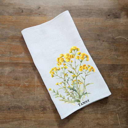 Flax floral Tea Towel in linen, Botanical Hand Towels Tea in linen, meadow flowers linen  Dish Towel  Kitchen Décor Tea Towel in linen