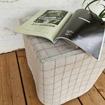 french striped Ottoman slipcover, natural cover Custom ikea linen cover cube slip cover for bench pouf sofa cover customsize