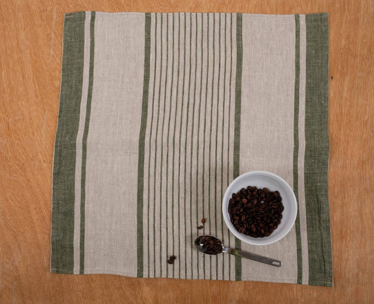Linen napkins - grain sack French linen. Natural black striped. Cottage coutry style. Set of linen napkins. Stonewashed cloth napkins