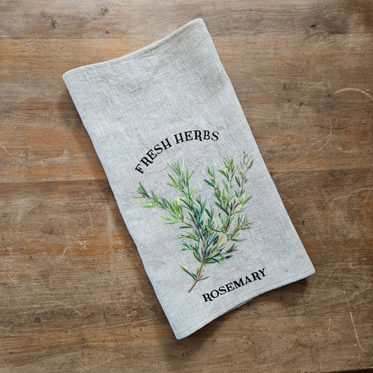 Rosemary  Floral Tea Towel in linen, Hand Towels Tea, Farmhouse Floral Dish Towel, greenery Floral Kitchen Décor, Floral Kitchen Tea Towel