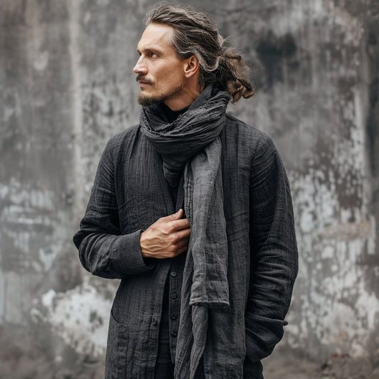 Linen Scarf in grey Unisex for men or women, undyed organic pure linen scarf unisex. Gift Pure linen Natural skinny or wide flax scarf