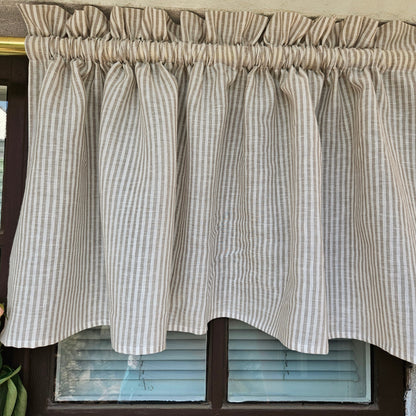 Natural linen Cafe Curtains in custom size in stripes, custom size Farmhous window panel, Living room Cafe Kitchen window curtain valance