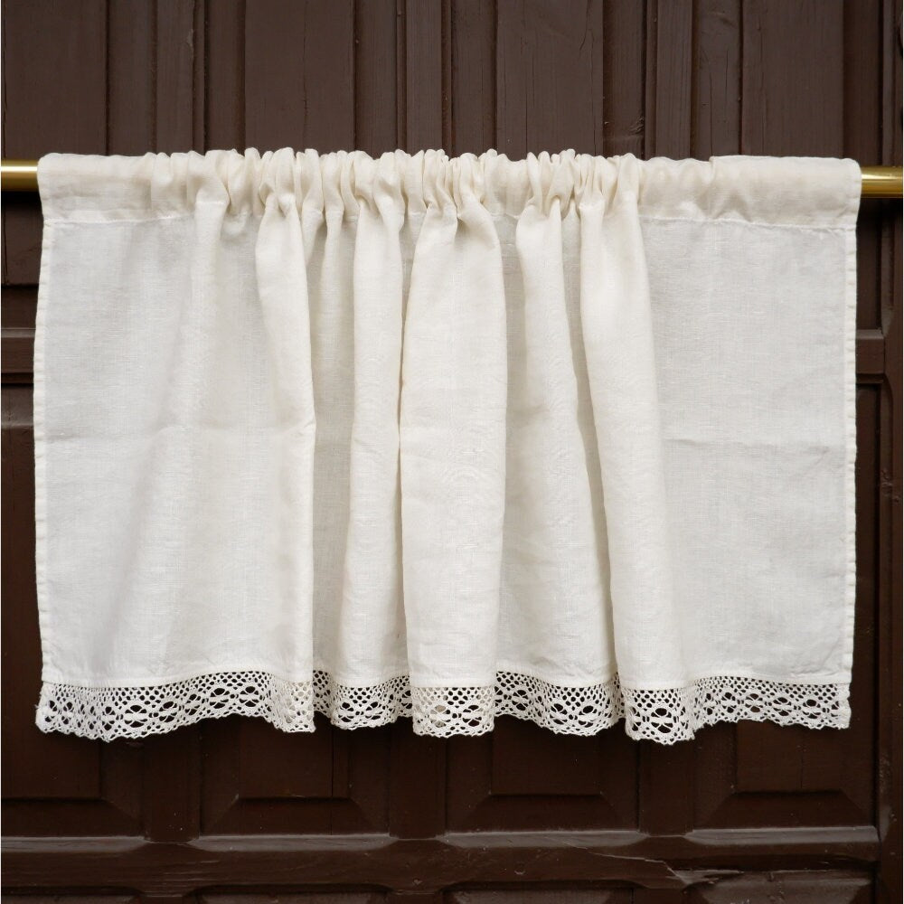 Custom size  Valance WHITE with laces, Farmhouse Pure linen window treatment, Living room Cafe Kitchen window panel, farmhouse curtains
