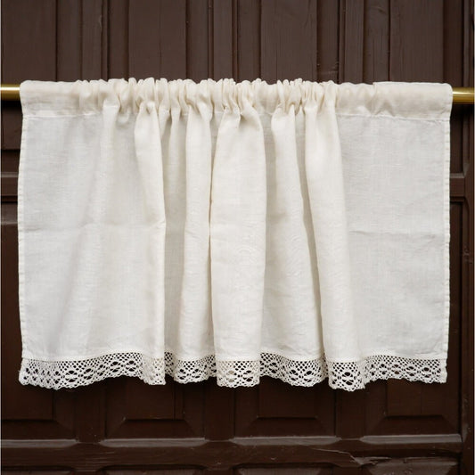 Custom size  Valance WHITE with laces, Farmhouse Pure linen window treatment, Living room Cafe Kitchen window panel, farmhouse curtains