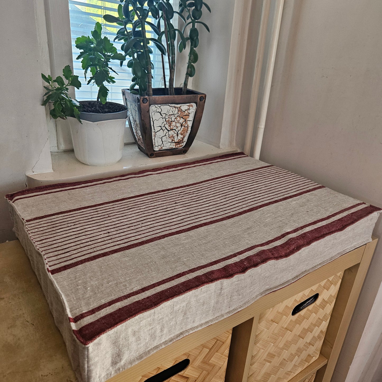 3" Bench cushion in linen in custom size, natural Window seat cushions, Handmade mudroom Cushion, Built-In Seating Kitchen Cushion