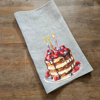 Birthday cake Towel Gift kitchen towels in linen, Birthday Towel Gift Girlfriend Gift, Floral Birthday Tea Towels, Birthday Dish Towel