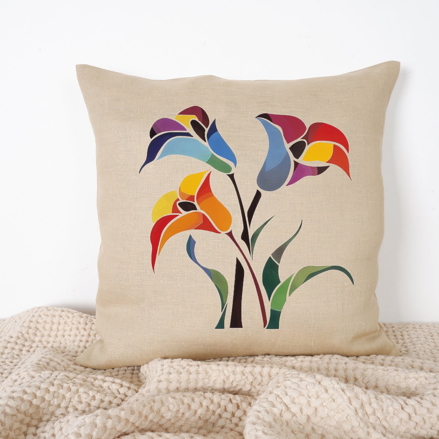 SALE LINEN Cushion cover with tulips print for contempory style , decorative linen pillow cover with art print, Housewarming Gift