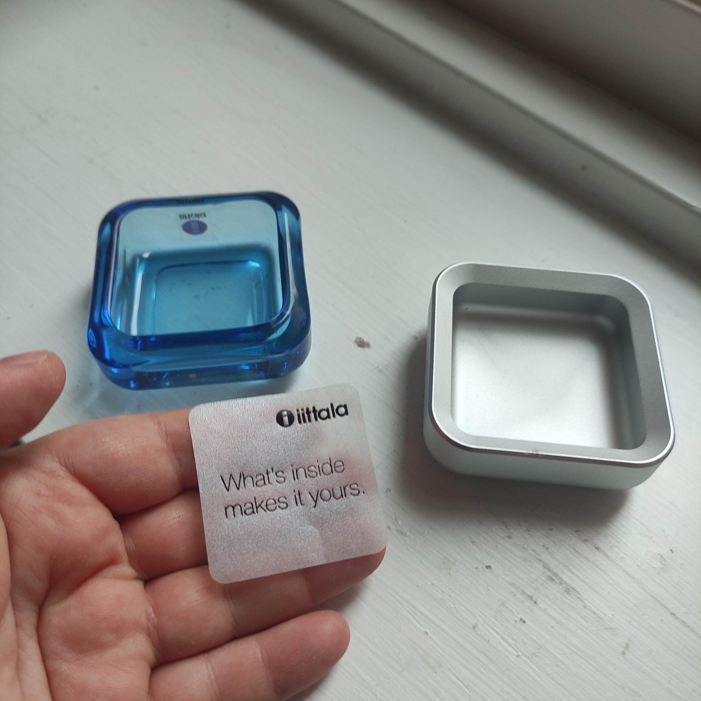 Iittala: VITRIINI Series -  Small Large  Jewelry Box - blue glass with metal bottom