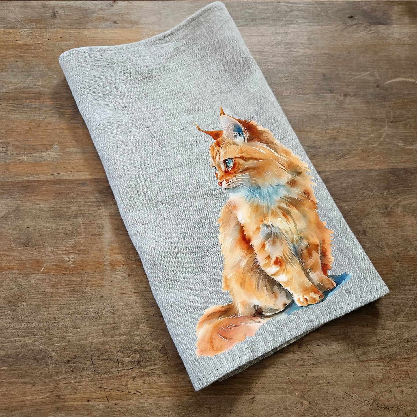Cat kitchen Towel in linen, hand Towels Tea in linen,  pets Dish Towel  Kitchen Décor Tea Towel in linen